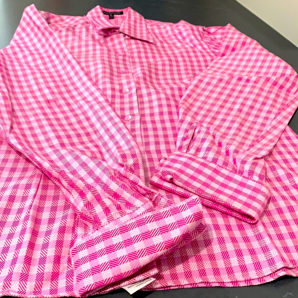 Talbot cuffed raspberry and white plaid shirt